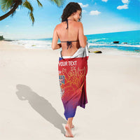 Red and blue gradient sarong draped to ankles, featuring Czechia crest and 'YOUR TEXT'