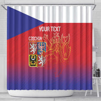 Czech Republic shower curtain with double-tailed lion crest and red blue flag panels