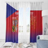 Czech themed window curtain panels with crest and lion design in blue-red
