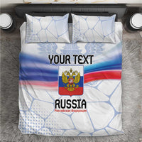 Russia-themed bedding set with blue white red flag design, double-headed eagle and text