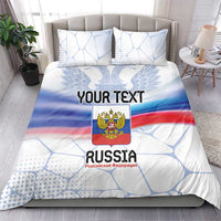 Duvet cover and two pillowcases with Russia flag stripes and eagle emblem, custom text