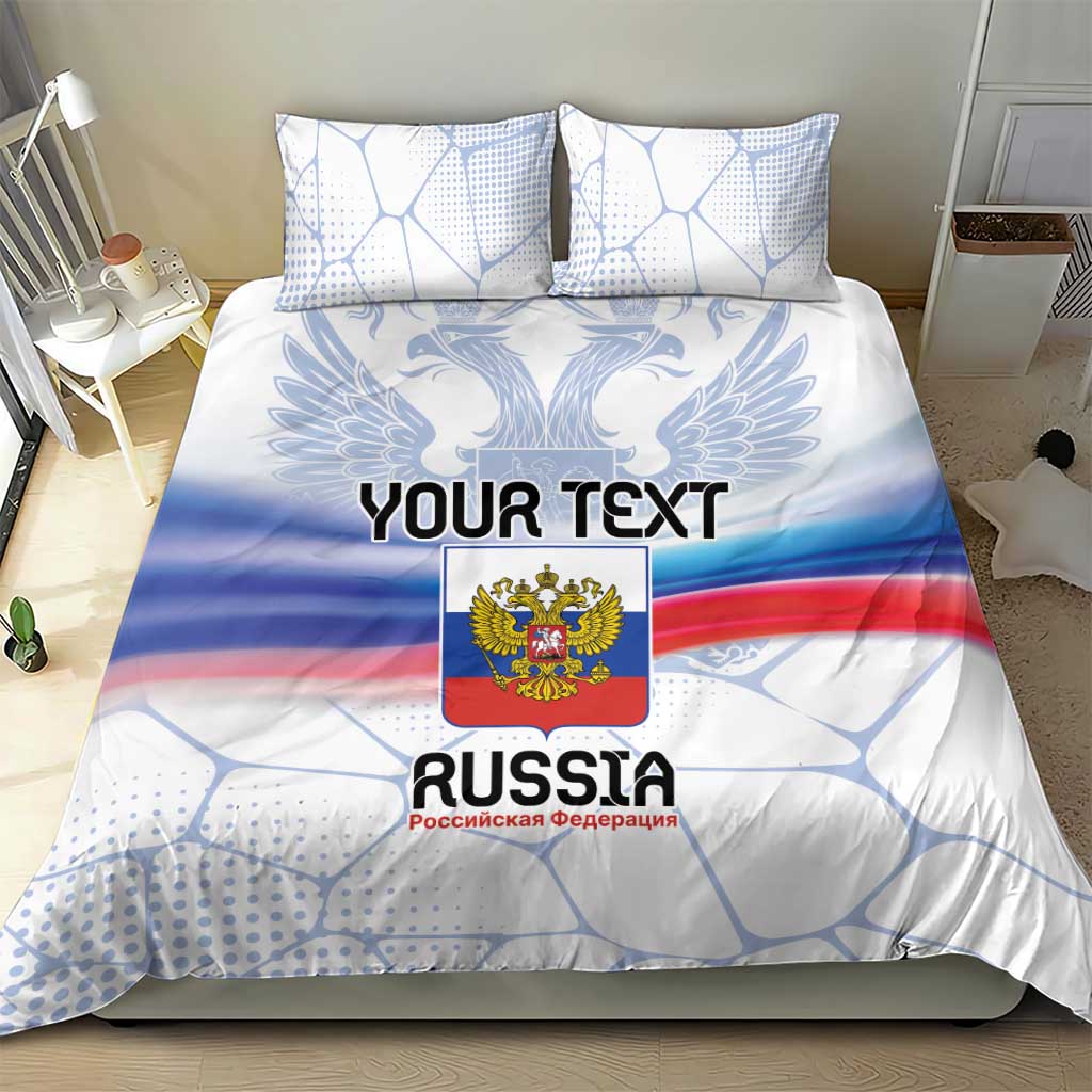 Russia-themed duvet cover with two pillowcases, blue white red flag pattern and eagle badge