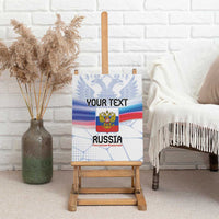 Personalized Russia canvas wall art shown on easel, eagle crest and Russian flag colors