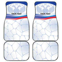Personalized car mat set of four, white hex pattern with eagle flag stripe and blue trim