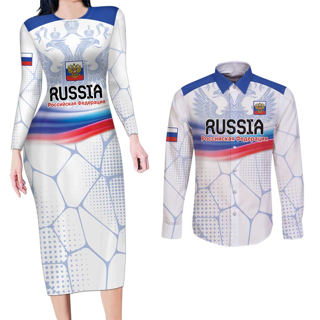 Personalized Russia Double-headed Eagle Couples Matching Long Sleeve Bodycon Dress and Long Sleeve Button Shirt Special Flag Style LT9 - Wonder Print Shop