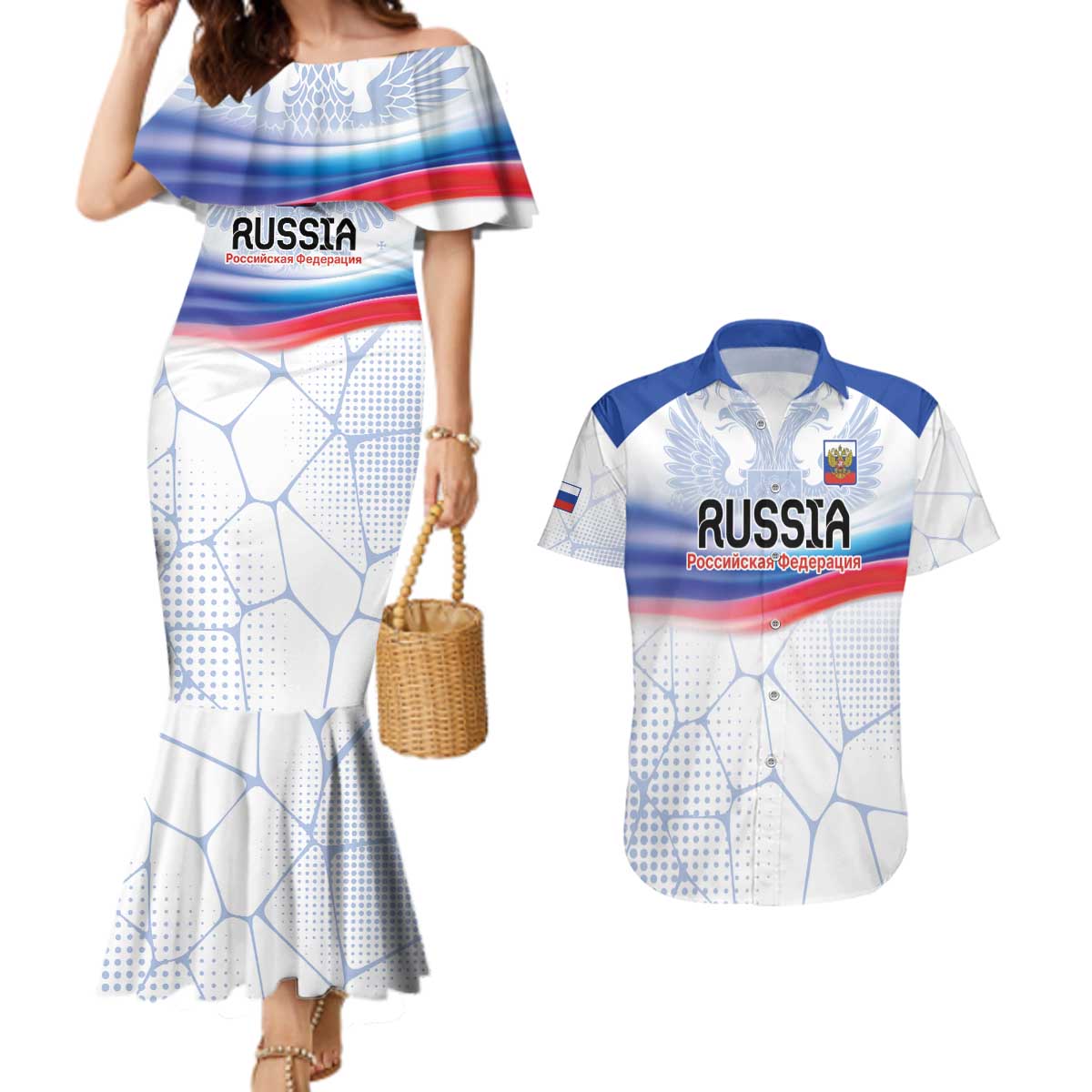 Personalized Russia Double-headed Eagle Couples Matching Mermaid Dress and Hawaiian Shirt Special Flag Style LT9 - Wonder Print Shop