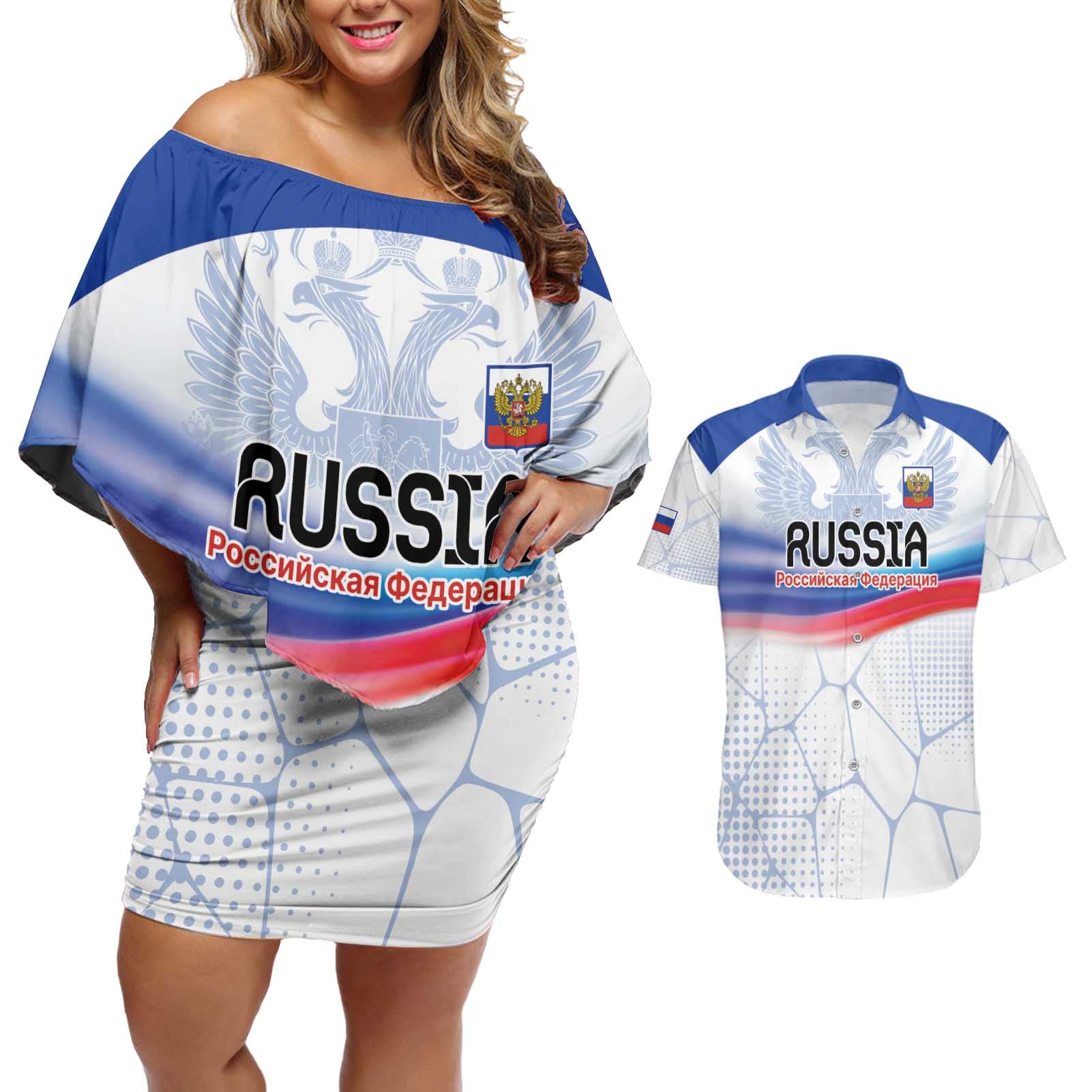 Personalized Russia Double-headed Eagle Couples Matching Off Shoulder Short Dress and Hawaiian Shirt Special Flag Style LT9 - Wonder Print Shop