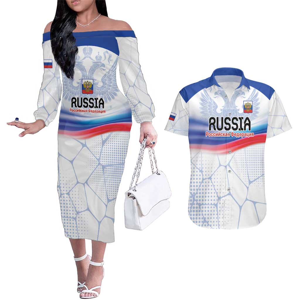 Personalized Russia Double-headed Eagle Couples Matching Off The Shoulder Long Sleeve Dress and Hawaiian Shirt Special Flag Style LT9 - Wonder Print Shop