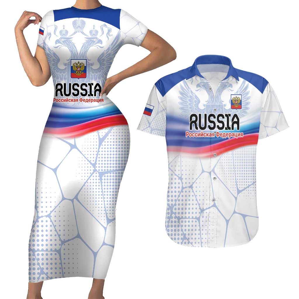 Personalized Russia Double-headed Eagle Couples Matching Short Sleeve Bodycon Dress and Hawaiian Shirt Special Flag Style LT9 - Wonder Print Shop