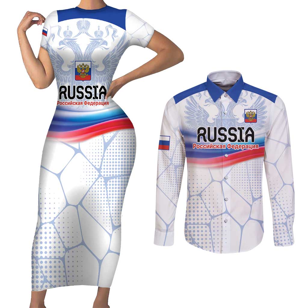 Personalized Russia Double-headed Eagle Couples Matching Short Sleeve Bodycon Dress and Long Sleeve Button Shirt Special Flag Style LT9 - Wonder Print Shop