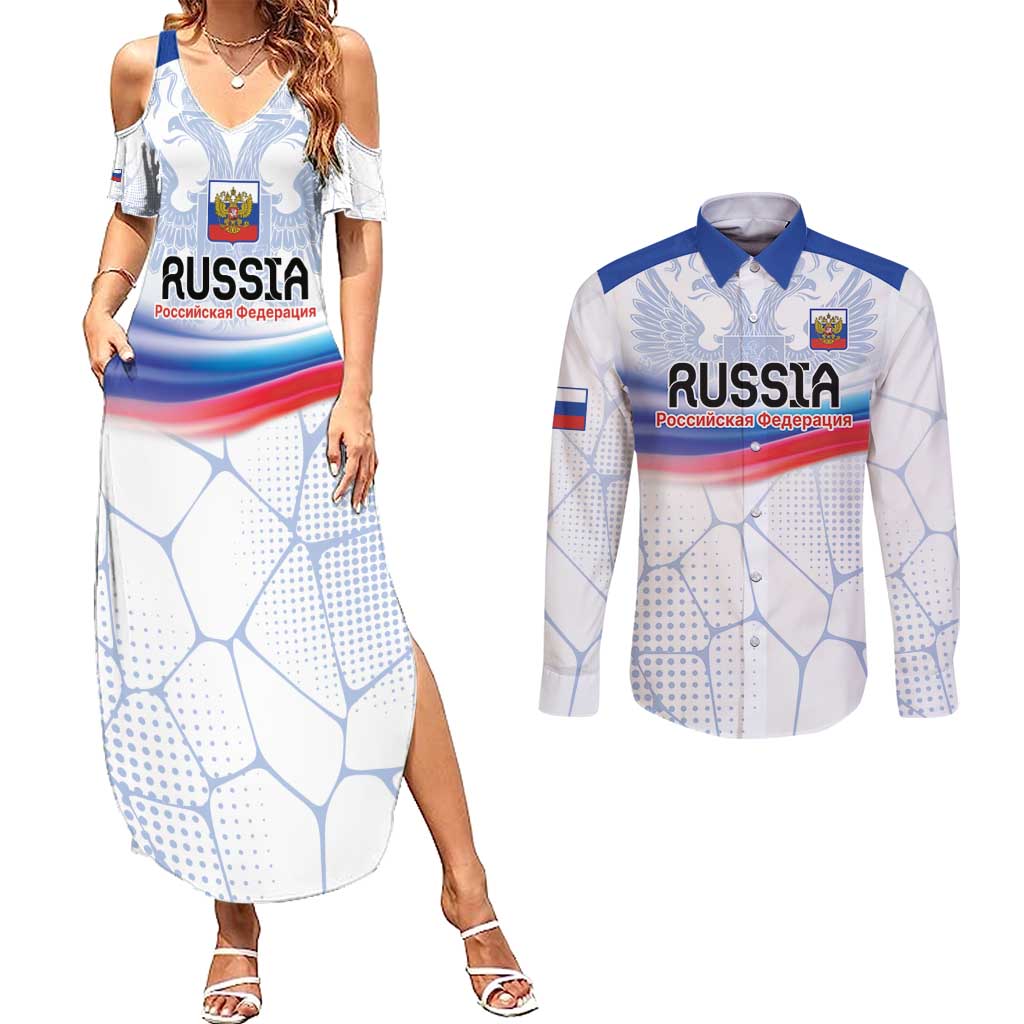 Personalized Russia Double-headed Eagle Couples Matching Summer Maxi Dress and Long Sleeve Button Shirt Special Flag Style LT9 - Wonder Print Shop