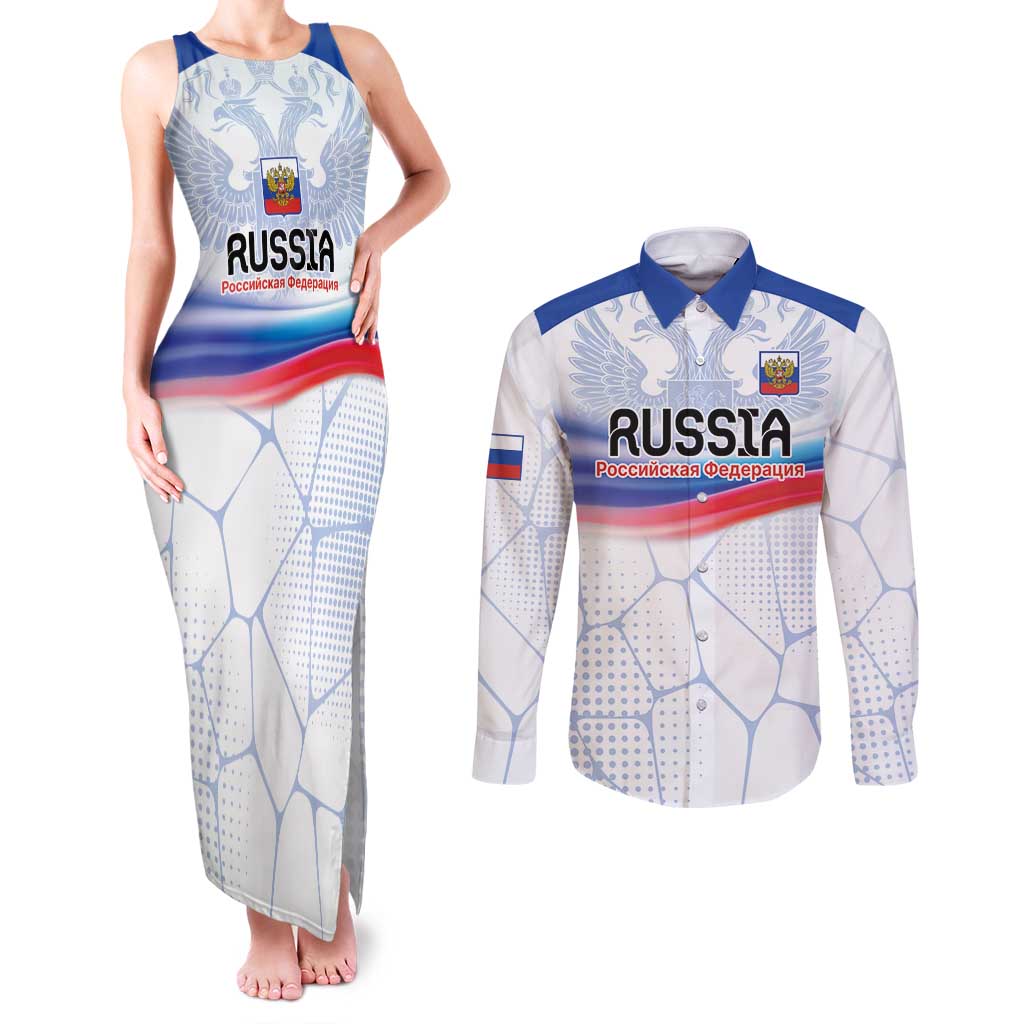 Personalized Russia Double-headed Eagle Couples Matching Tank Maxi Dress and Long Sleeve Button Shirt Special Flag Style LT9 - Wonder Print Shop