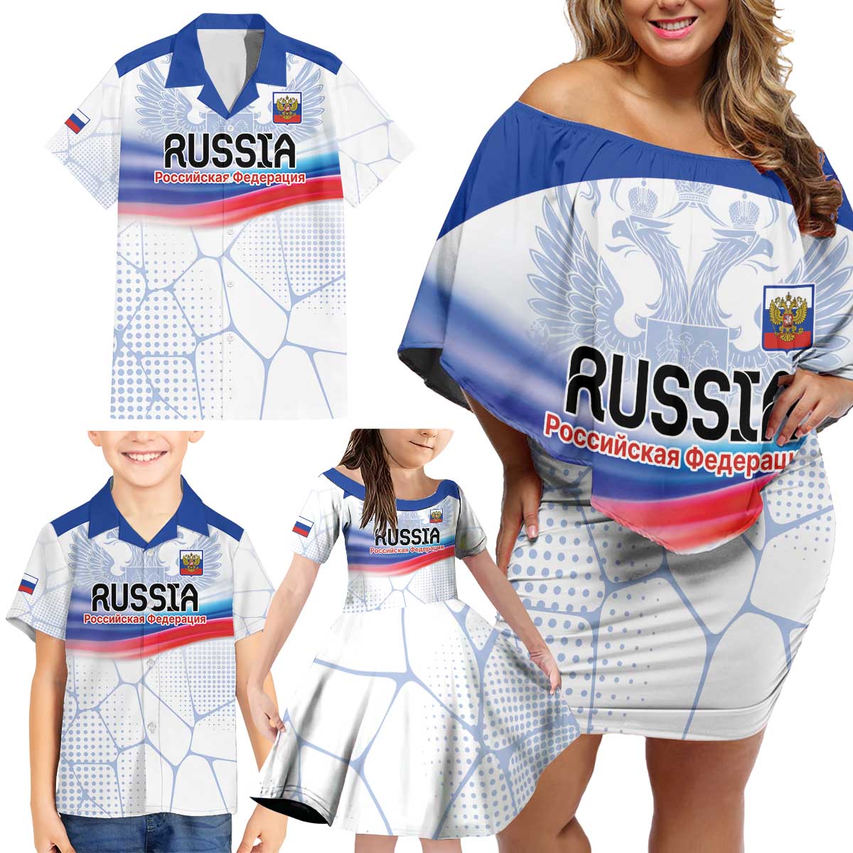 Personalized Russia Double-headed Eagle Family Matching Off Shoulder Short Dress and Hawaiian Shirt Special Flag Style LT9 - Wonder Print Shop