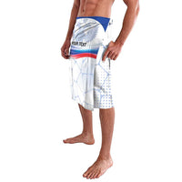 White sarong with blue stripe and 'YOUR TEXT' banner, Russia flag design