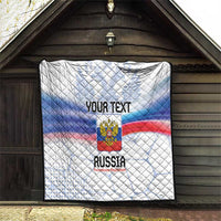 Personalized Russia quilt with eagle crest and tricolor flag, hung in open doorway