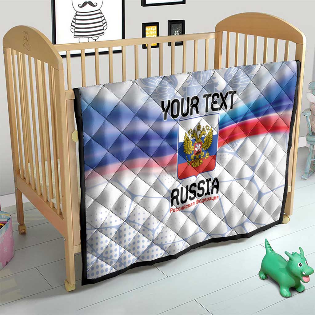 Personalized Russia quilt for baby bed, eagle crest with 'YOUR TEXT' and tricolor flag