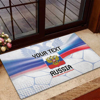 Personalized Russia flag rubber doormat with double-headed eagle crest and blue border