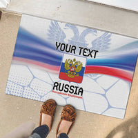 Personalized Russia double-headed eagle doormat with custom text and blue red flag design
