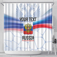 Personalized shower curtain with Russian eagle crest, 'RUSSIA' text, and blue-red-white flag design