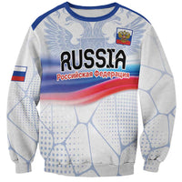 Unisex white sweatshirt with Russia eagle and tricolor flag graphic, crew neck