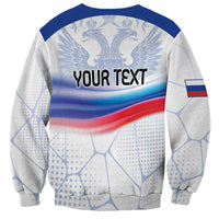 Unisex white sweatshirt with Russia flag graphic and YOUR TEXT print on back