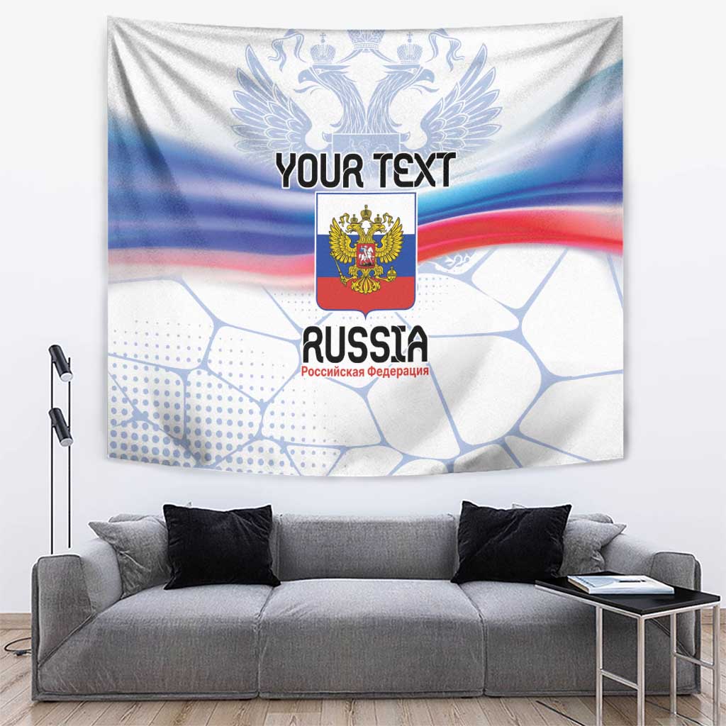 Hanging personalized Russia tapestry flag with coat of arms and custom text