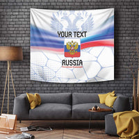 Wall-hung personalized Russia tapestry flag, blue-white pattern with coat of arms and text