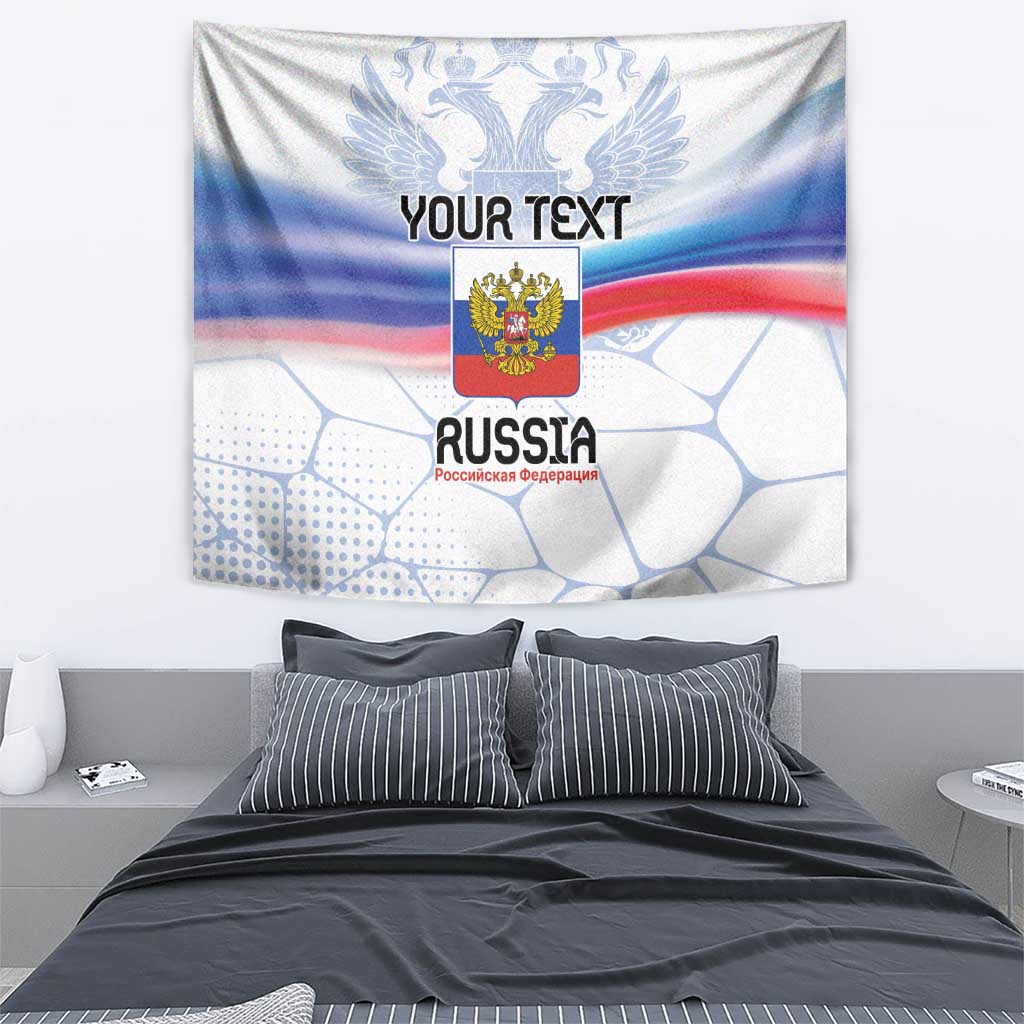 Personalized Russia tapestry flag with coat of arms, custom text, and tricolor wave