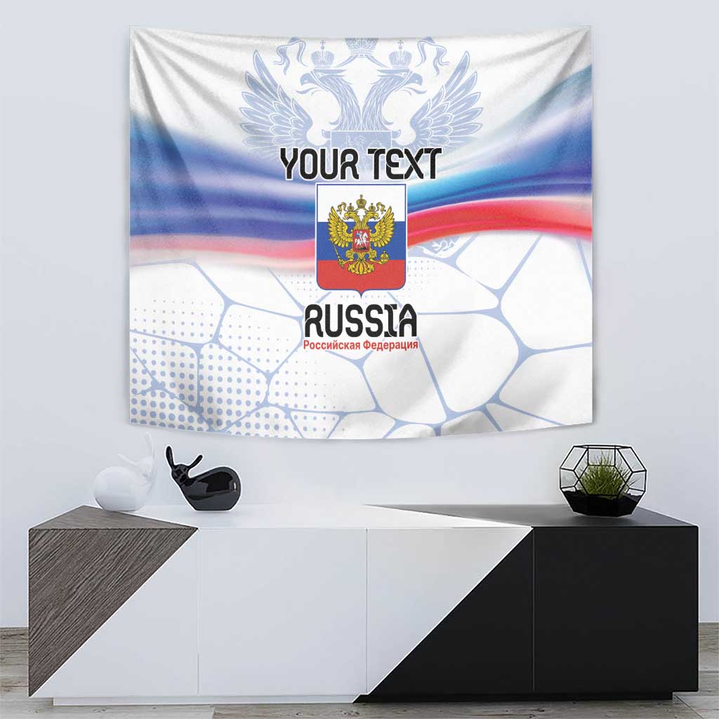 Personalized Russia tapestry flag with coat of arms and custom text centered
