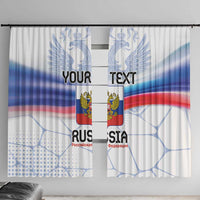 Russian double-headed eagle window curtains, wide view of two panels in blue red white