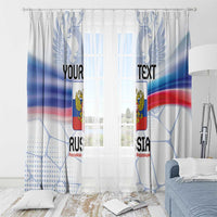 Russian double-headed eagle window curtains, front view with blue red white flag design