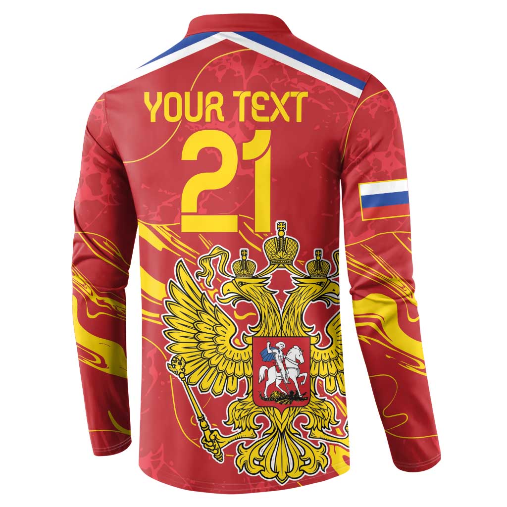 Red sweatshirt back with YOUR TEXT 21 and double-headed eagle crest