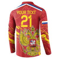 Red sweatshirt back with YOUR TEXT 21 and double-headed eagle crest