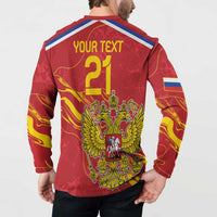 Red sweatshirt back view with YOUR TEXT 21 and eagle crest