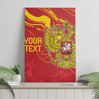 Red canvas wall art featuring double-headed eagle crest and 'YOUR TEXT' text