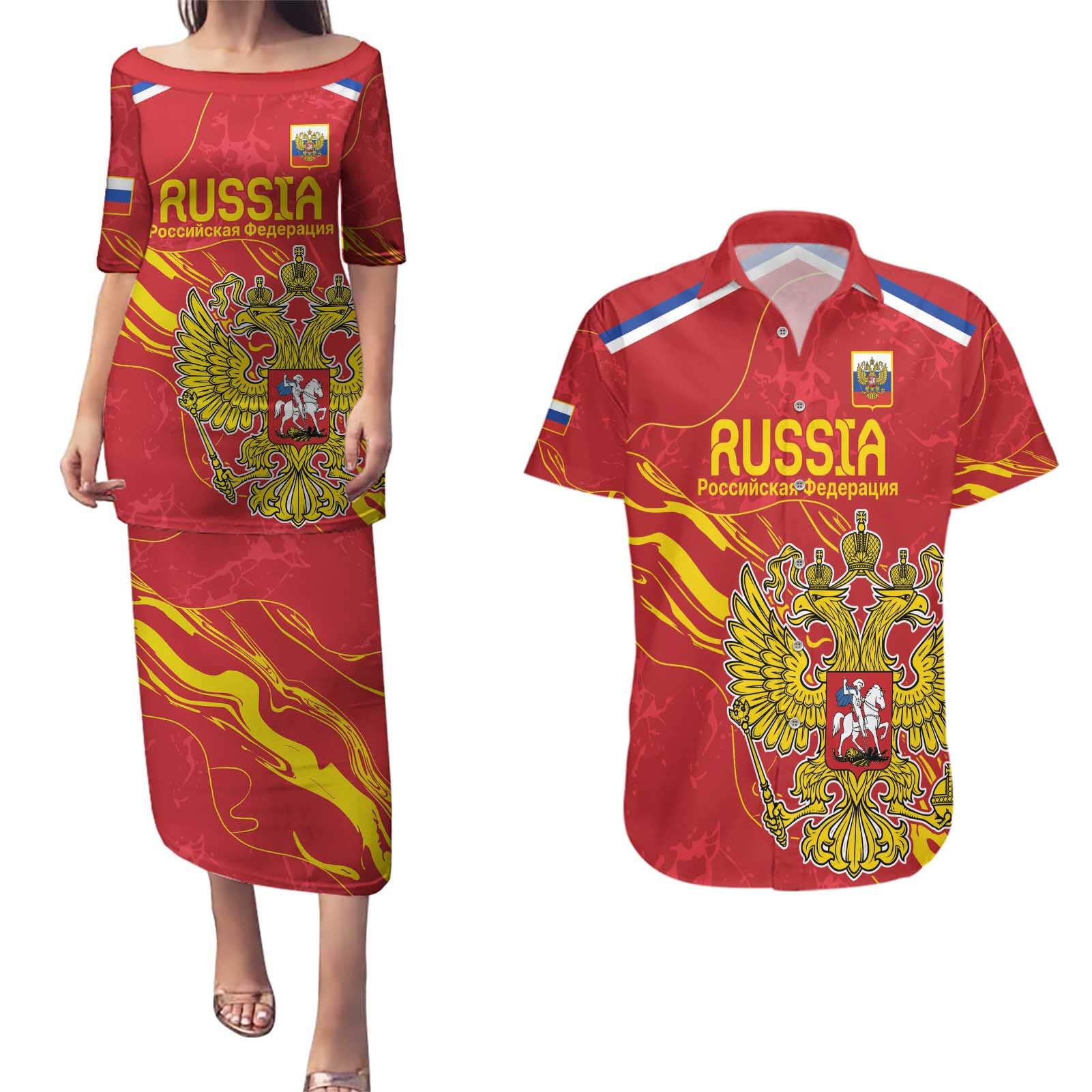 Custom Russia with Double-headed Eagle Couples Matching Puletasi and Hawaiian Shirt LT9 - Wonder Print Shop