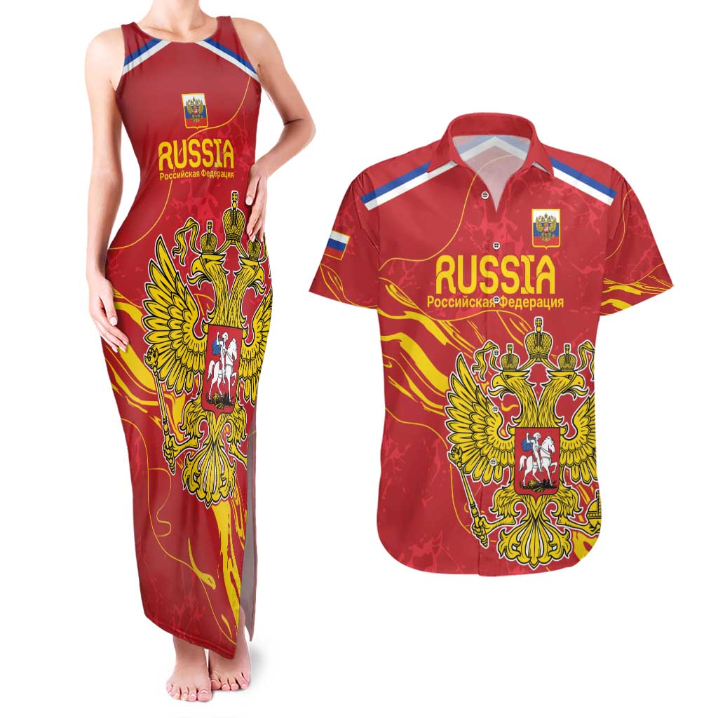 Custom Russia with Double-headed Eagle Couples Matching Tank Maxi Dress and Hawaiian Shirt LT9 - Wonder Print Shop