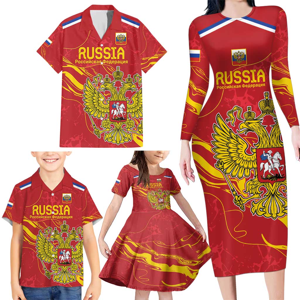 Custom Russia with Double-headed Eagle Family Matching Long Sleeve Bodycon Dress and Hawaiian Shirt LT9 - Wonder Print Shop