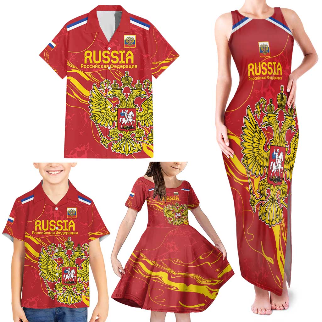 Custom Russia with Double-headed Eagle Family Matching Tank Maxi Dress and Hawaiian Shirt - Wonder Print Shop