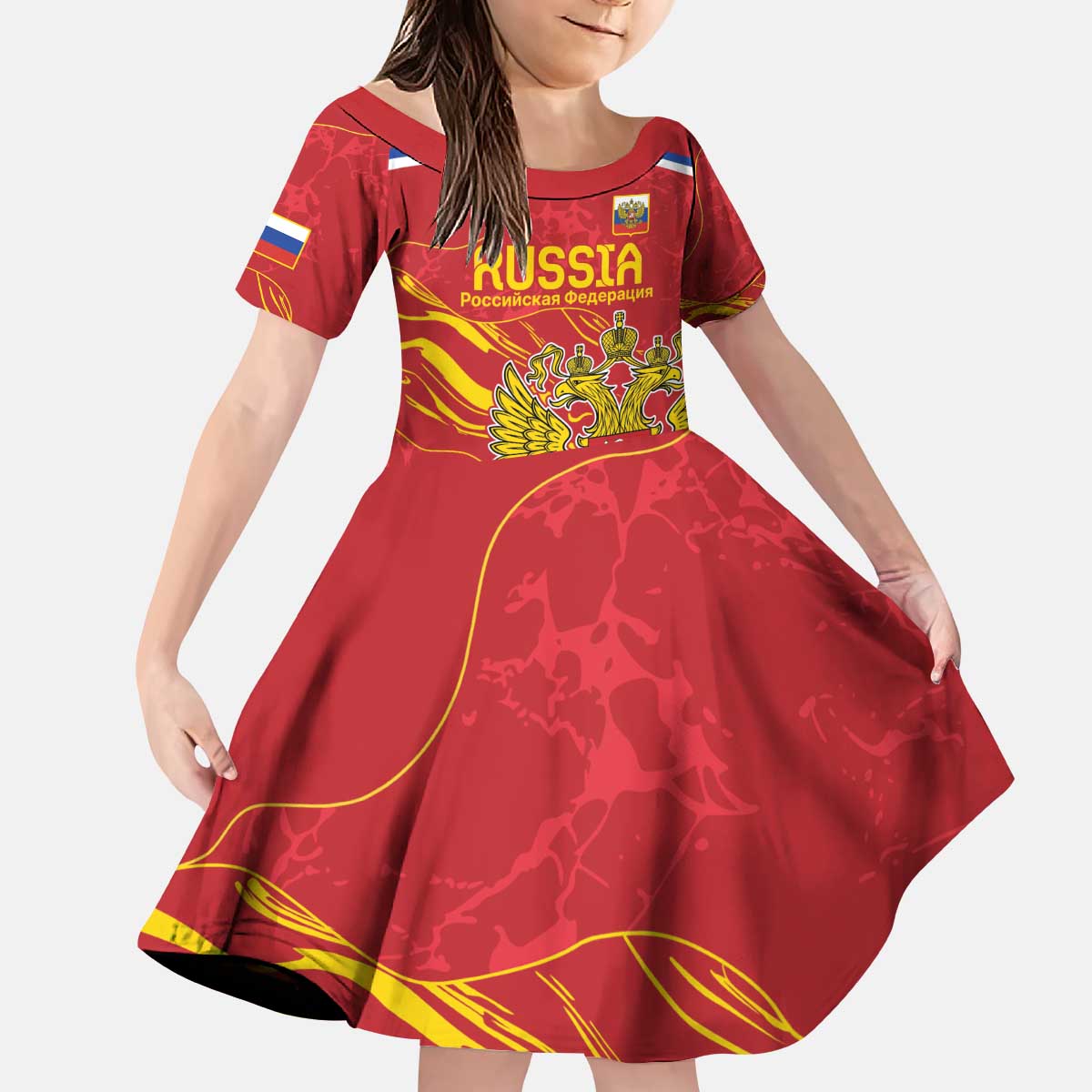 Custom Russia with Double-headed Eagle Kid Short Sleeve Dress - Wonder Print Shop