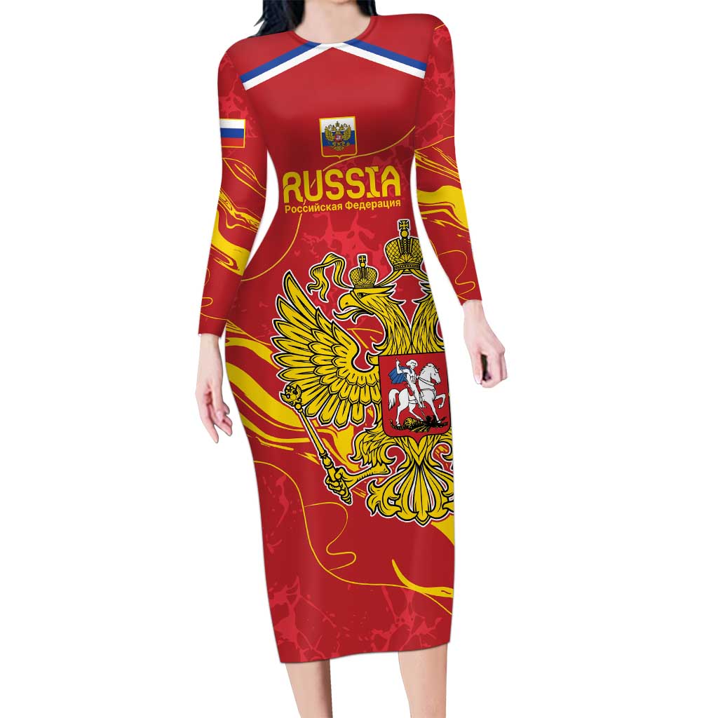 Custom Russia with Double-headed Eagle Long Sleeve Bodycon Dress - Wonder Print Shop