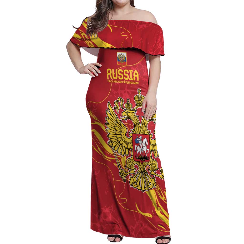 Custom Russia with Double-headed Eagle Off Shoulder Maxi Dress - Wonder Print Shop