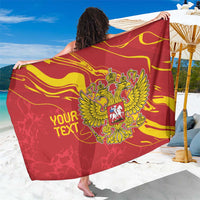Red Russia double-headed eagle sarong with custom text and yellow swirl accents