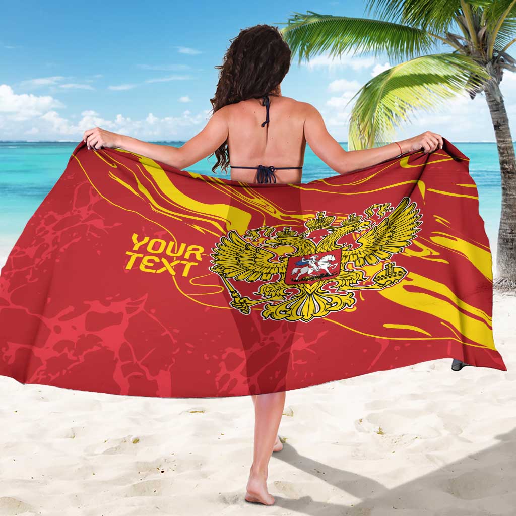 Red Russia sarong with eagle emblem and custom text, yellow wave pattern