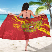 Red Russia sarong with eagle emblem and custom text, yellow wave pattern