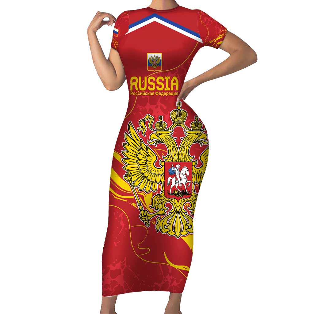 Custom Russia with Double-headed Eagle Short Sleeve Bodycon Dress - Wonder Print Shop