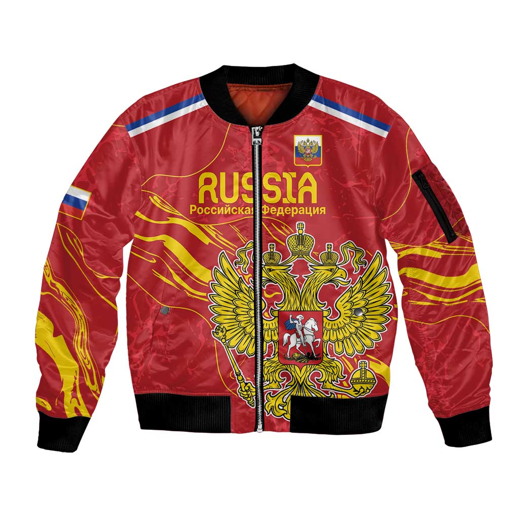 Custom Russia with Double-headed Eagle Sleeve Zip Bomber Jacket - Wonder Print Shop