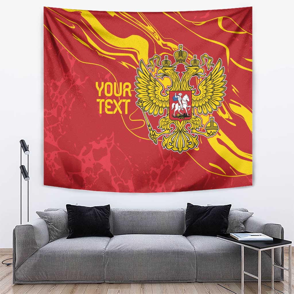 Red tapestry with gold double-headed eagle and placeholder "YOUR TEXT" wall hanging