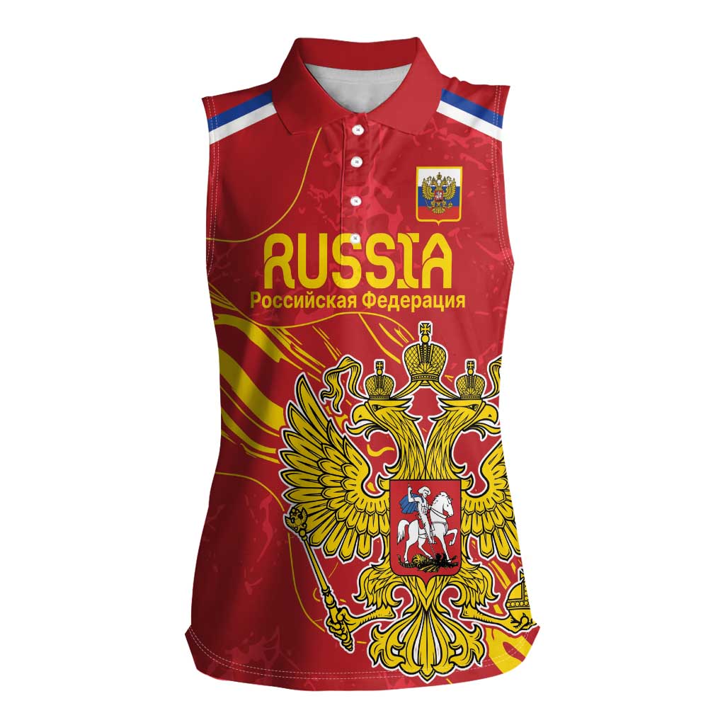 Custom Russia with Double-headed Eagle Women Sleeveless Polo Shirt - Wonder Print Shop