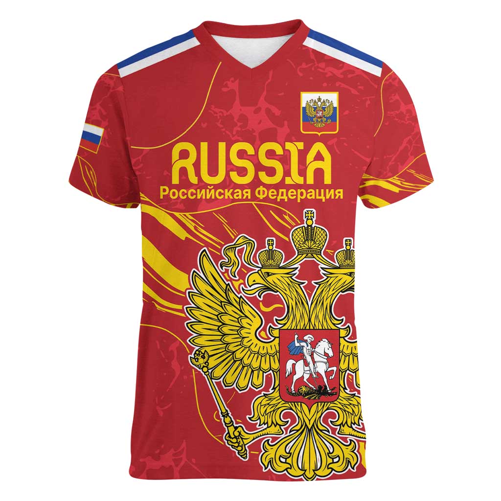 Custom Russia with Double-headed Eagle Women V-Neck T-Shirt - Wonder Print Shop